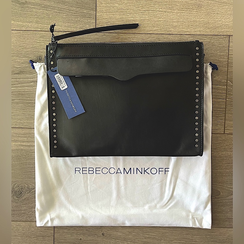 Rebecca Minkoff Black Leather Studded Wristlet Clutch